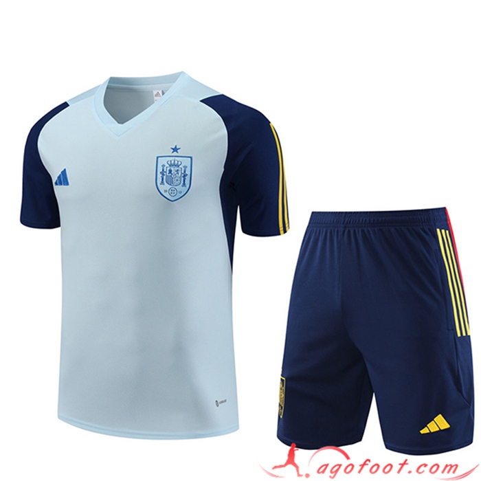 Promo Ensemble Training T-Shirts + Shorts Espagne Bleu Clair 2023/2024 -02