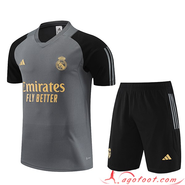 Site Pour Acheter Ensemble Training T-Shirts + Shorts Real Madrid Gris ...